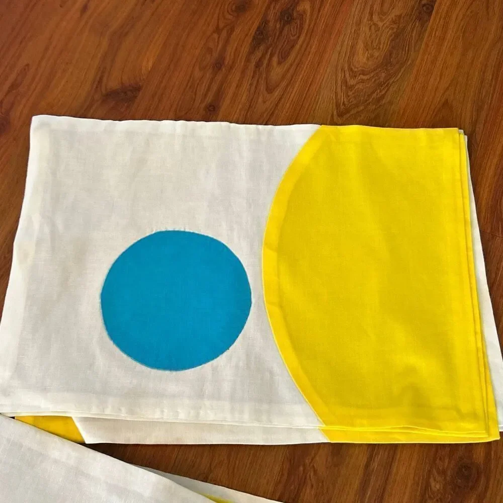 Caumont Interiors luxury high end custom linen placemats set of 12 turquoise yel